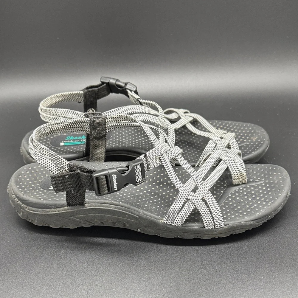 Skechers Women's Black and Gray Strappy Sandals Sz 9 - Picture 3 of 7